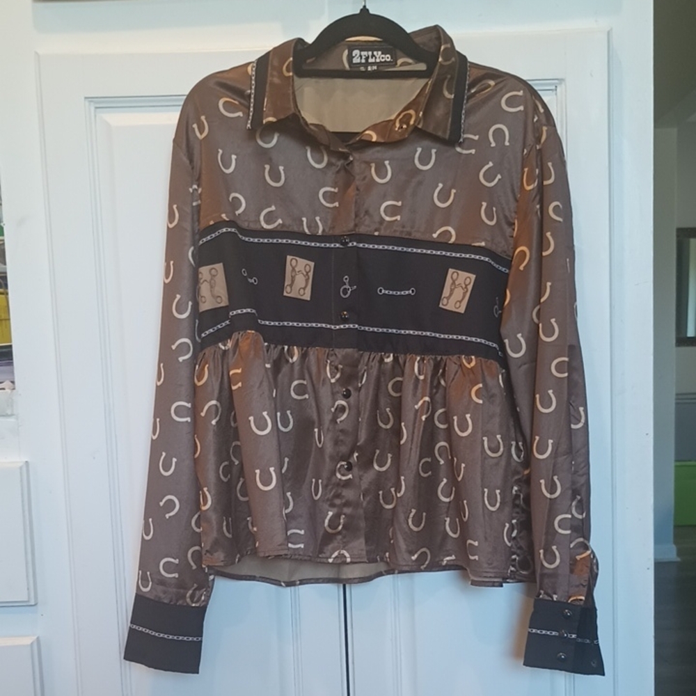 Brown Horseshoe Print Blouse
